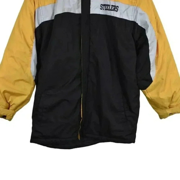 Vintage NFL Pittsburg Steelers Winter Jacket Hood Black Yellow Size Youth XXL - Picture 6 of 14